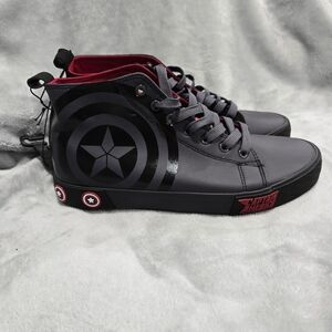 MARVEL CAPTAIN AMERICA Mens 10.5 Hi-Top Shoes Lace Up Sneakers Dark Grey NEW